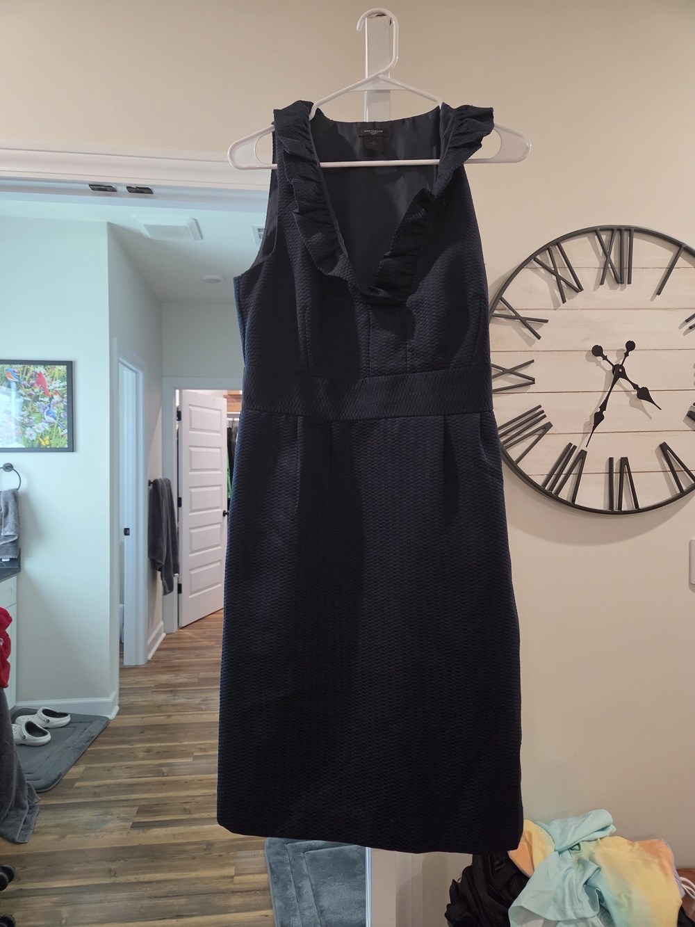 Ann Taylor Navy Sleeveless Ruffle V-Neck Midi Dress